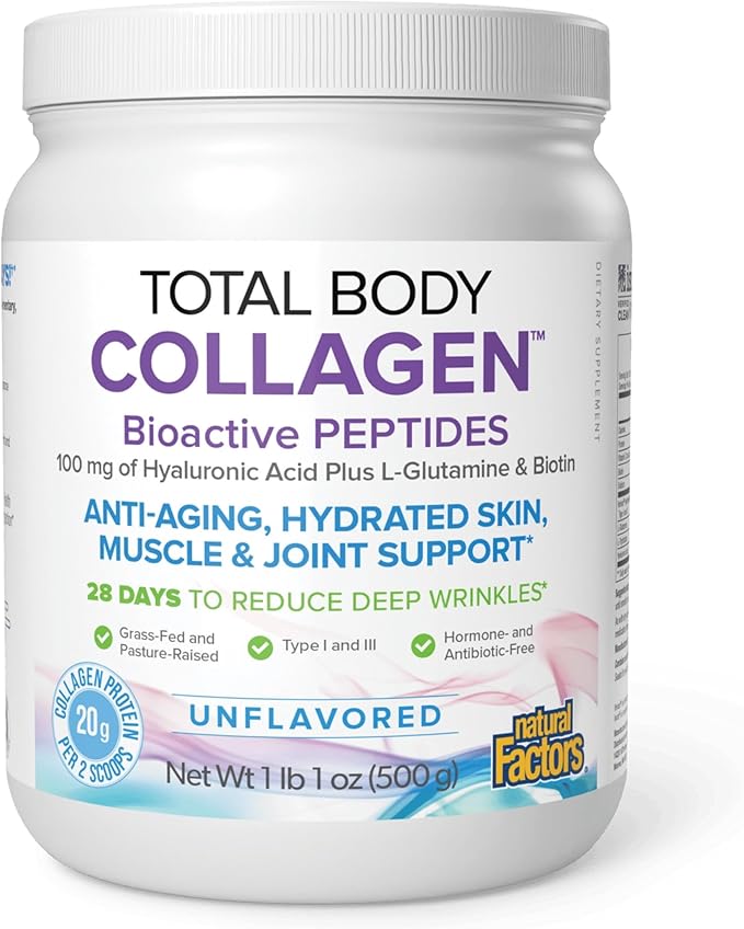 Natural Factors Total Body Collagen - Bioactive Collagen Supplement for Hair & Nail Growth Support - Healthy Skin Supplement with Protein, Vitamin C & More - Unflavored, 500 g (38 Servings)
