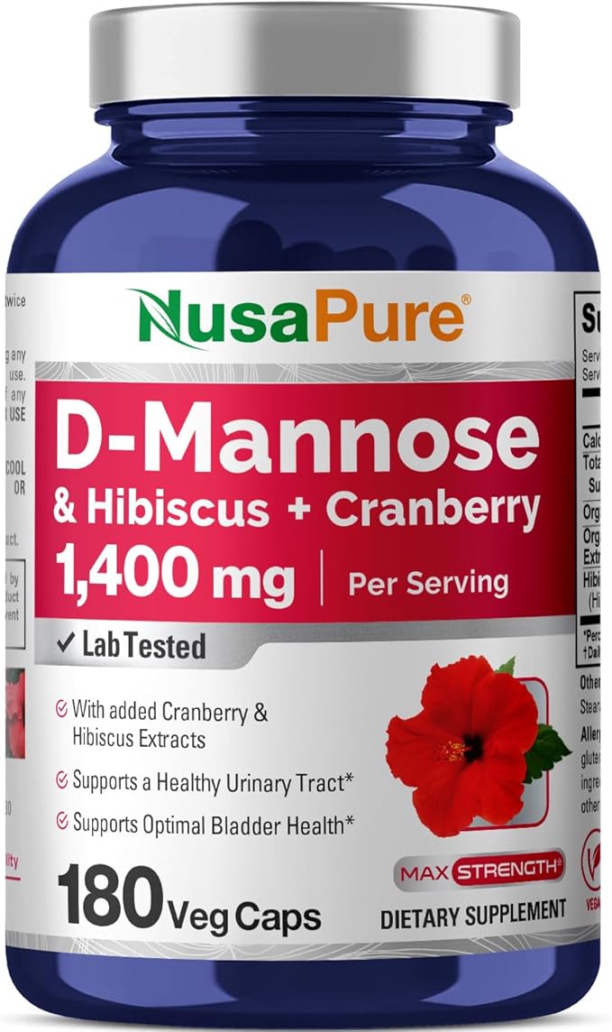 NusaPure D-Mannose Complex 1400 mg (with Hibiscus and Cranberry) - 180 Veggie Caps Non-GMO & Vegan