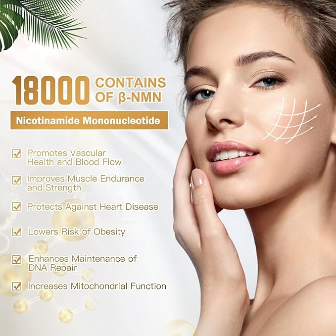 NMN 18000 480mg - 99% Pure Nicotinamide Mononucleotide Supplement with Resveratrol, Nobel Laureate Developed, Third-Party Tested, Increased NAD+ Levels, Healthy Aging, 60-Day Supply 1pcs