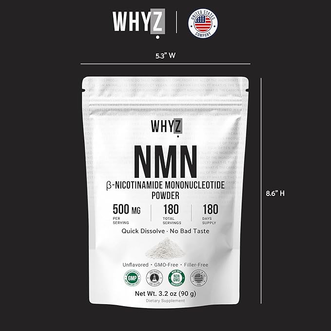 Pure NMN Powder Nicotinamide Mononucleotide Quick Dissolved NMN Supplement Powder 100% Unflavored NMN Supplement Supports NAD+ Levels Vegan Friendly Non-GMO, 180 Servings, 3.2 oz (90g)