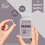 LongLifeNutri NMNH 300mg (Dihydronicotinamide Mononucleotide) - 120 Vegan Capsules, 2-Month Supply, NMN Alternative, NAD Supplement for Energy & Longevity, Lab Tested, Made in USA