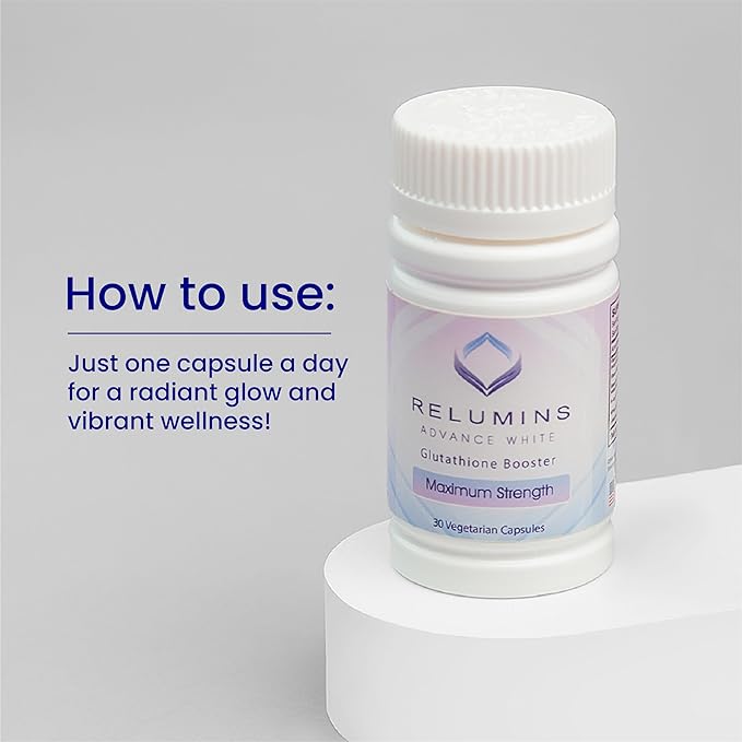Relumins Advanced Glutathione Booster, Maximum Strength Antioxidant Supplement with Vitamins E, B2 & Selenium, Supports Balanced Wellness & Radiant Skin, 30 Vegetarian Capsules
