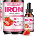 Liquid Iron Supplement for Women Men & Kids Multivitamin Iron Drops with Folate, Vitamin C, B6, B12, Zinc for Anemia, Iron Deficiency, Blood Builder, Energy - Natural Strawberry Flavor, Vegan 2 Fl Oz
