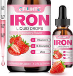 Liquid Iron Supplement for Women Men & Kids Multivitamin Iron Drops with Folate, Vitamin C, B6, B12, Zinc for Anemia, Iron Deficiency, Blood Builder, Energy - Natural Strawberry Flavor, Vegan 2 Fl Oz