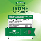 Nature's Truth Iron Plus Vitamin C Tablets | 65mg of Iron | 90 Count | High Potency | Vegan, Non-GMO & Gluten Free Supplement