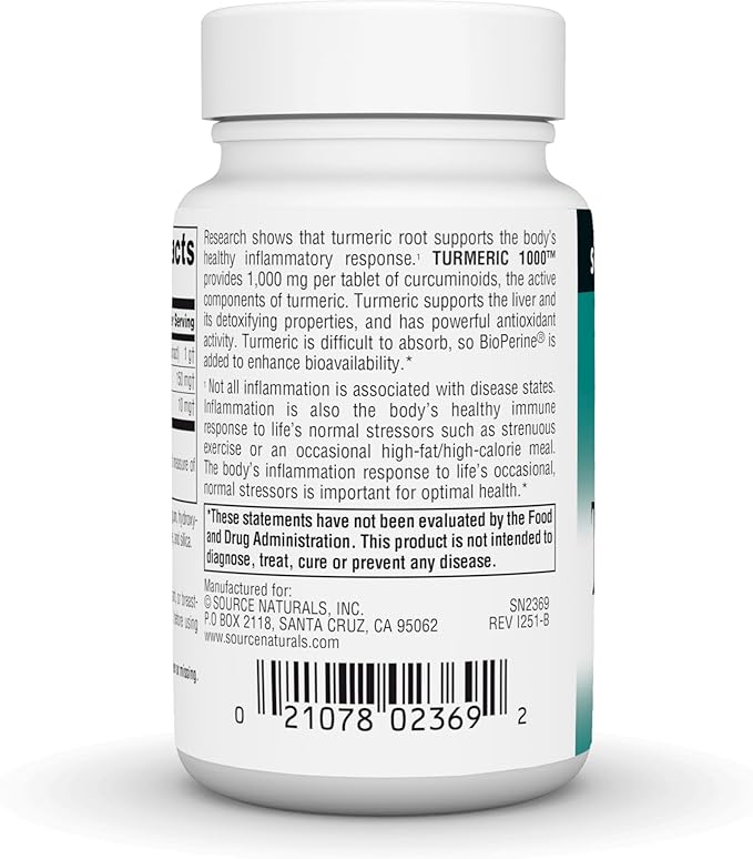 Source Naturals Turmeric 1000, Supports the Body’s Healthy Inflammatory Response*, 1,000mg - 30 Tablets