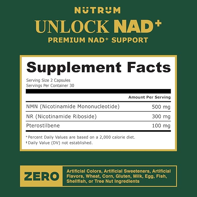 Unlock NAD+ Triple-Pathway NAD+ Support Supplement with NMN + NR | Science Backed, Third Party Tested, Non-GMO, Made in USA