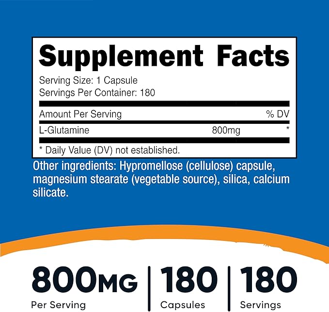 Nutricost L-Glutamine 800mg, 180 Capsules (2 Bottles)