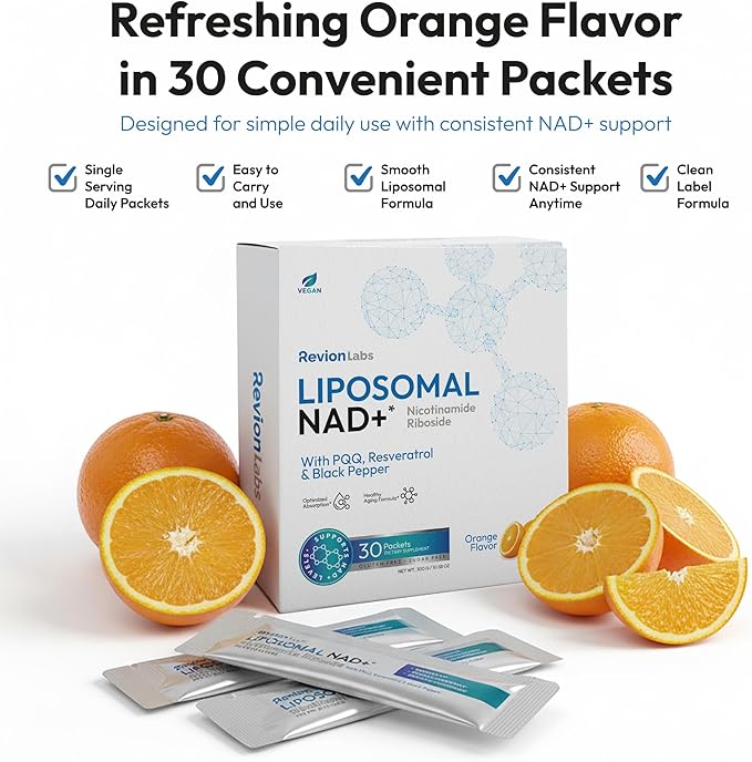 Liposomal NAD+ Liquid Packets - Liposomal Nicotinamide Riboside Resveratrol PQQ for Cellular Health Energy Focus & Healthy Aging