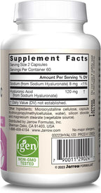 Jarrow Formulas Hyaluronic Acid 120 mg, Dietary Supplement, Skin Health Support, 120 Veggie Capsules, Up to 60 Day Supply, Pack of 12
