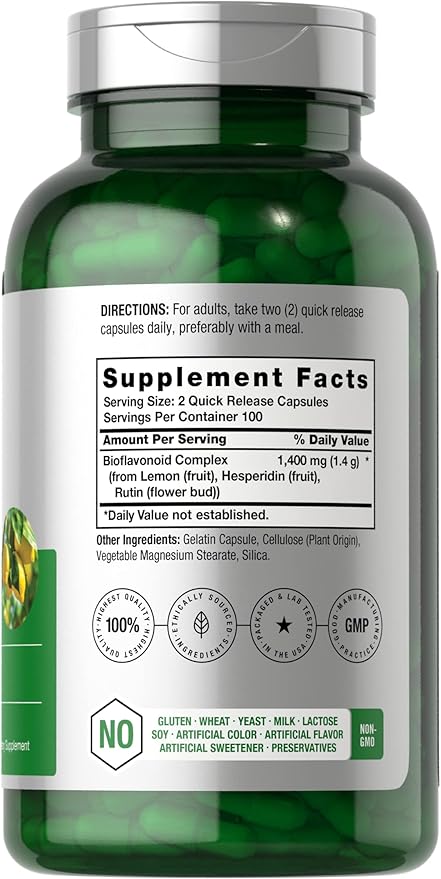 Horbäach Lemon Bioflavonoids Supplement | 1400 mg | 200 Capsules | Complex with Rutin and Hesperidin | Non-GMO and Gluten Free