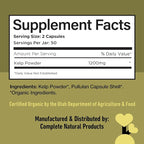 Complete Natural Products Organic Icelandic Sea Kelp Capsules - Pure 600mg Capsules, 100 Pills, Raw Seaweed & Thyroid Support Supplement