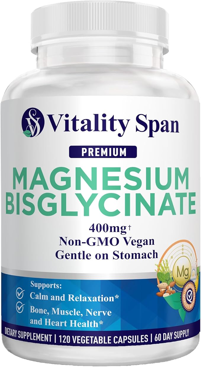 Magnesium Glycinate 400mg, Chelated Magnesium Bisglycinate for Relaxation and Sleep Aid, Extra Strength, with Magnesium Oxide, Gentle on Stomach, Vegan, 120 Capsules, Made in USA