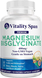 Magnesium Glycinate 400mg, Chelated Magnesium Bisglycinate for Relaxation and Sleep Aid, Extra Strength, with Magnesium Oxide, Gentle on Stomach, Vegan, 120 Capsules, Made in USA