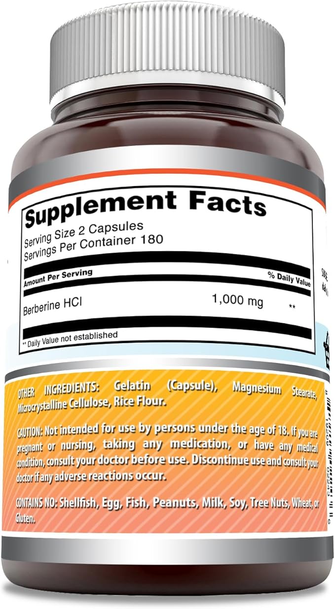 Amazing Formulas Berberine 1000mg Per Serving Capsules Supplement | Non GMO | Gluten Free | Made in USA (360 Count)
