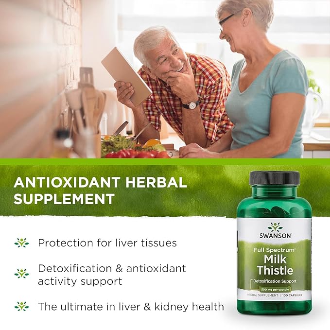 Swanson Full Spectrum Milk Thistle Liver Health Supplement for Adults Seeking Natural Detoxification and Antioxidant Support - 500 mg (100 Vegan Capsules)