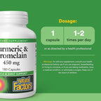 Natural Factors, Turmeric & Bromelain 450 mg, Muscle and Joint Support, 180 Capsules
