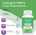 Sublingual NMN 500mg + Trans-Resveratrol 400mg, 3-in-1 Advanced Formula 99% Pure NMN Resveratrol Supplement for Boost* NAD, Cell, Immune, Energy & Muscle, Anti-Aging, 120 Lozenges (120-Day Supply)