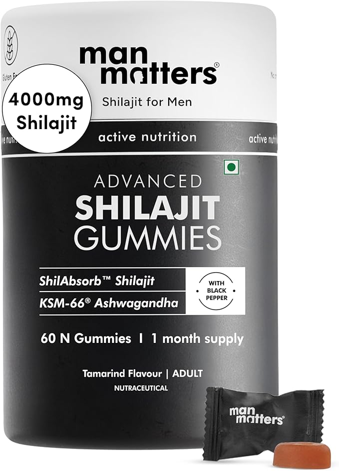 Man Matters 4000 mg Pure Shilajit Gummies | 75%+ Fulvic Acid & 85+ Trace Minerals | Sugar-Free, Vegan, Non-GMO | KSM-66 Ashwagandha | 3.5X Bioavailability | 60 Gummies, 30-Day Supply | Lab Tested