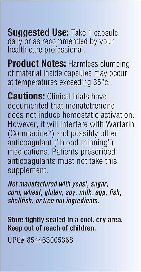 Natural Vitamin K2 MK4 Plus Vitamin K2 MK7 High-Potency 15,000mcg MK-4 + 60mcg MK-7 Supports Bone and Arterial Health Vegi-Capsules Soy-Free