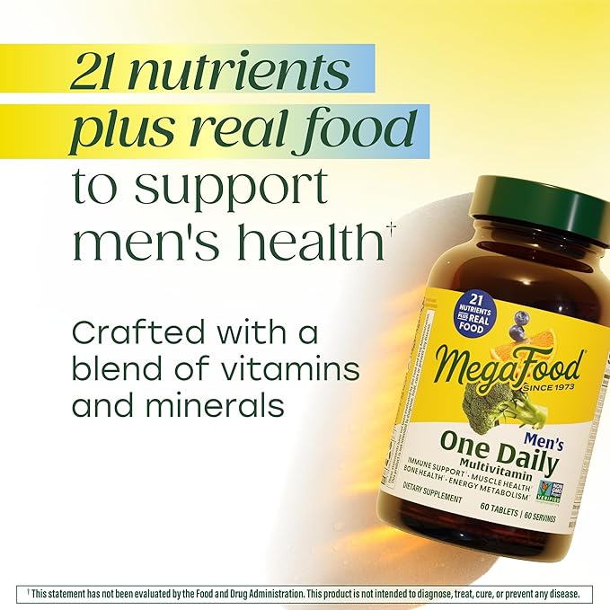 MegaFood One Daily Mens Multivitamins - Multivitamin for Men - Vitamin C, Vitamin D3 & Vitamin B12 - Muscle, Energy Metabolism & Immune Support - Vegetarian, Gluten Free - 60 Tablets, 60 Servings