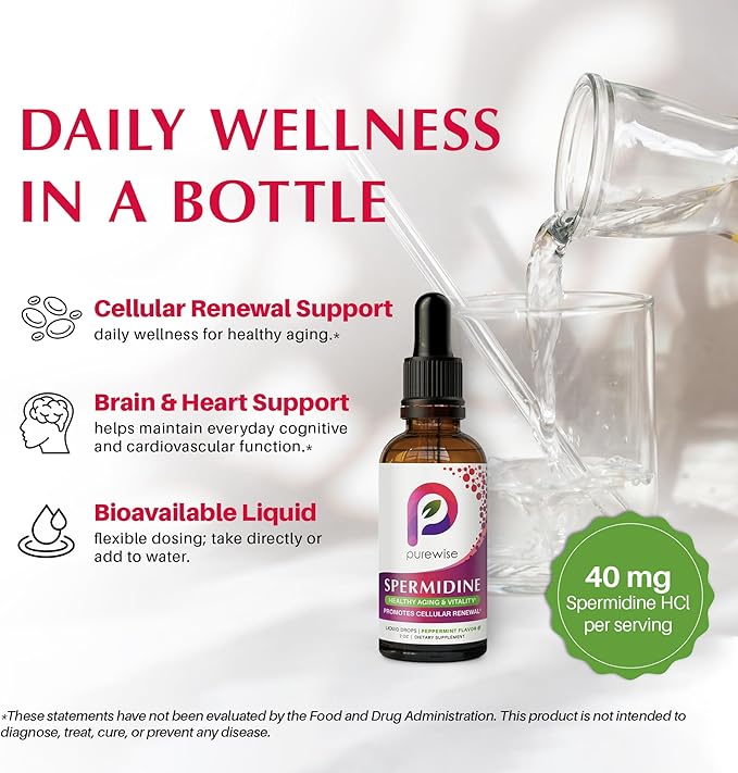 Spermidine Liquid Drops — Cellular Renewal & Healthy Aging Support, High-Potency 40 mg, Organic Peppermint Flavor, Bioavailable Polyamine Supplement — 2 fl oz
