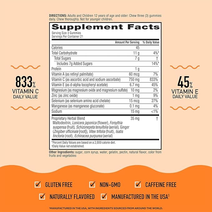 Airborne 750mg Vitamin C Immune Support Supplement Gummies for Adults, Assorted Fruit Flavor, Gluten Free Crafted Blend with Powerful Antioxidants Vitamins A C & E, 63 Gummies (3 Pack)