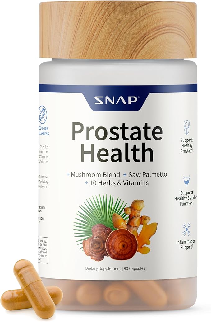 Snap Supplements Prostate Health Supplement with Saw Palmetto for Men, DHT Blocker - Helps Support Male Urinary Tract and Prostate for Mens Health, 90 Vegetarian Capsules (30 Servings, 1 Month Supply)