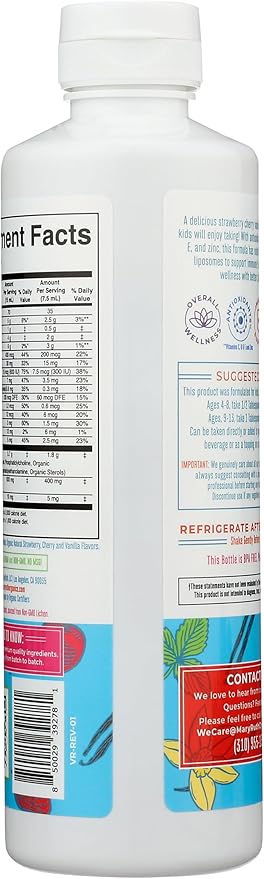 MaryRuth Organics Kids Multivitamin Liposomal | Vegan, Sugar-Free Vitamins for Kids | Ages 4+ | 2 Month Supply | 15.22 Fl Oz