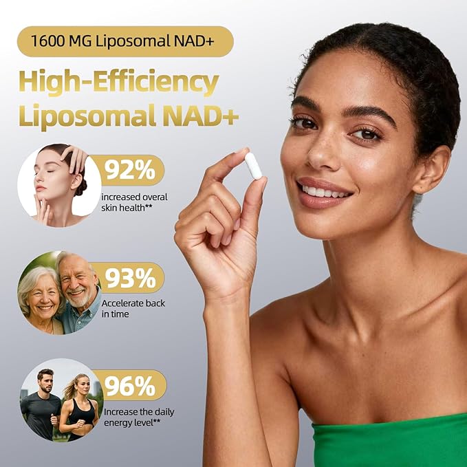 NAD Supplement 1600mg, NAD+ with Resveratrol & Nicotinamide Riboside, Anti-Aging Support, Cellular Energy & Mental Clarity Support, Vegan Non-GMO, 120 Capsules