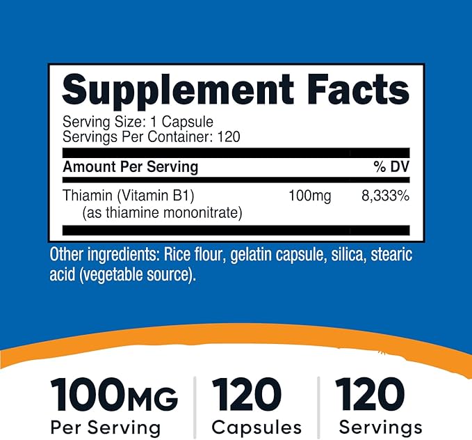 Nutricost Vitamin B1 (Thiamine) 100mg, 120 Capsules - Gluten Free and Non-GMO