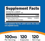 Nutricost Vitamin B1 (Thiamine) 100mg, 120 Capsules - Gluten Free and Non-GMO (Pack of 2)