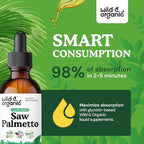 Wild & Organic Saw Palmetto for Men & Women - Urinary & Hair Support - Liquid Saw Palmetto Extract - Add to Tea Drops - Serenoa Repens Supplement - Vegan, Sugar & Alcohol-Free Tincture - 2 fl oz