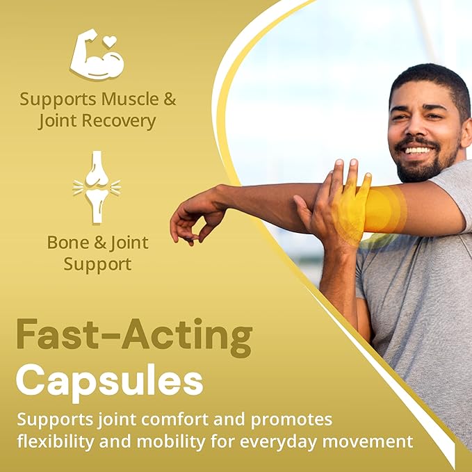 Strength & Spices Bone, Muscle & Joints 100% Natural Supplement – 28 Ingredients w Turmeric - 60 Vegan UK Made 1000mg Capsules – Mobility and Flexibility Support