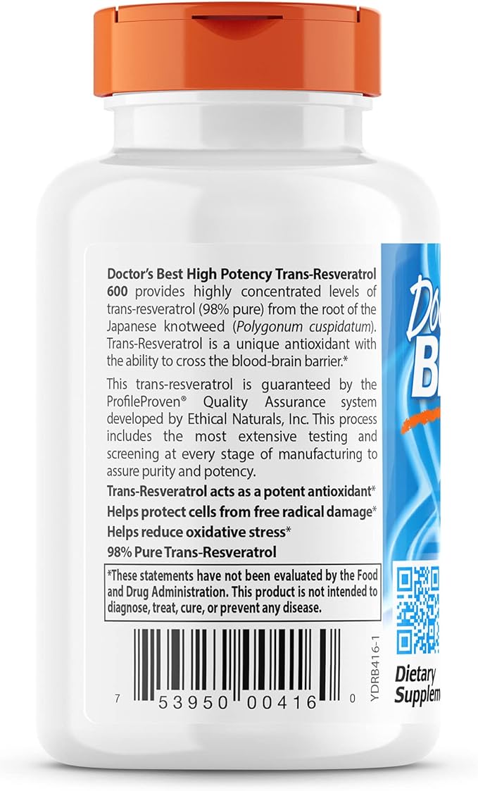 Doctor's BEST Trans-Resveratrol 600 mg 60 Count & Fisetin with Novusetin 100 mg 30 Count