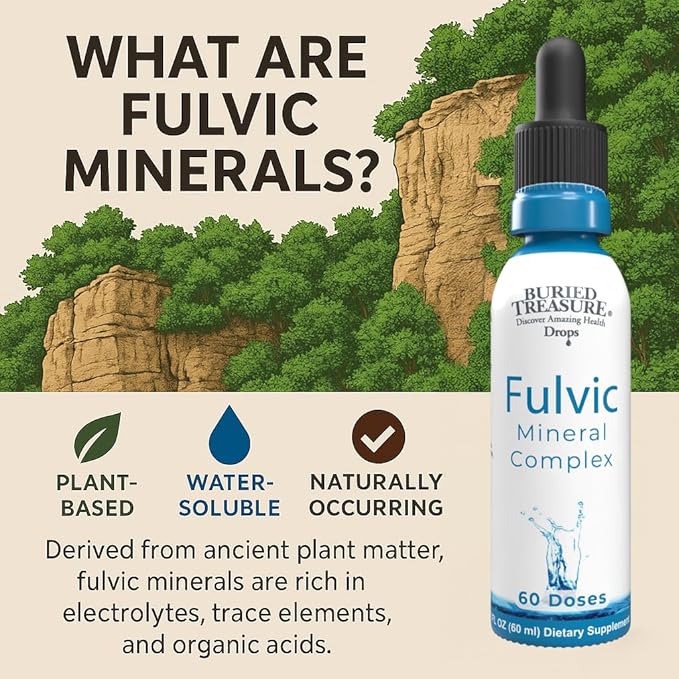 Buried Treasure Fulvic Mineral Drops – 295mg Trace Minerals, Ionic Fulvic Acid Supplement for Hydration, Energy & Electrolyte Support, Vegan, Non-GMO, 2 fl oz Liquid Drops