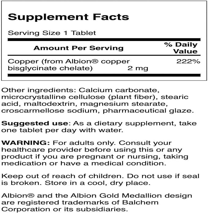 Swanson Copper Chelate Mineral Supplement for Adults Seeking Antioxidant, Immune, and Red Blood Cell Support - 2 mg (300 Tablets)