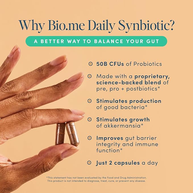 Synbiotic 3-in-1 Prebiotics, Probiotics & Postbiotics for Digestive Health, Gut Health, Immune Support & Bloating Relief for Men & Women - 50 Billion CFU Per Serving - Vegan, 60 Capsules (30 Servings)