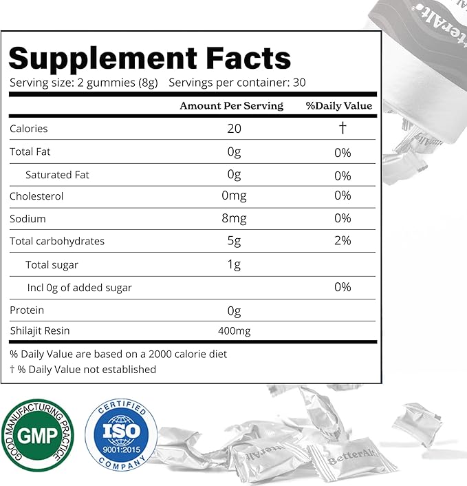 Better Alt Pure Himalayan Shilajit Gummies with 100% Shilajit |High Potency Gold Grade| 60 Gummies for Energy Boost & Immune Support, 75%+ Fulvic Acid| Travel Friendly - Tamarind Flavor