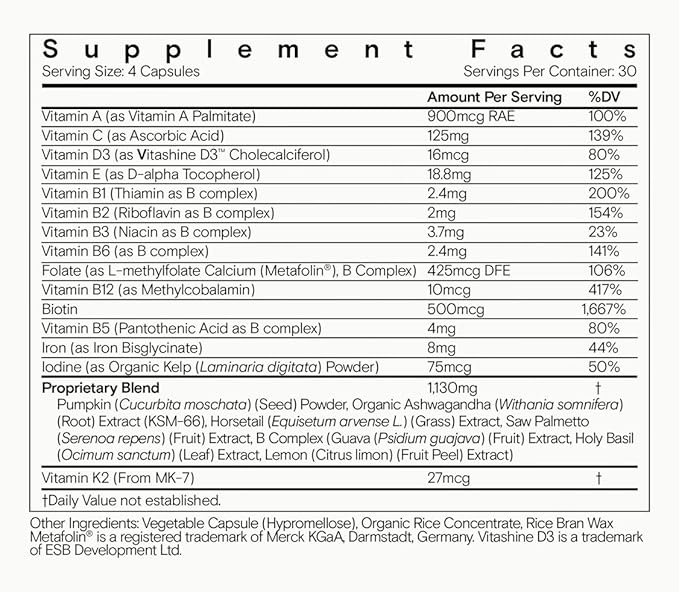 Moon Juice SuperHair Hair Growth Vitamins for Women & Men with Biotin & Saw Palmetto - Clinical Strength Multivitamin Hair Supplement for Healthier, Stronger, Thicker Hair, 120 Capsules - 30 Servings