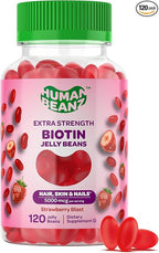 Human Beanz Biotin Jelly Bean Gummy Vitamins, Extra Strength Biotin for Hair, Skin and Nails, 5000mcg per Serving, Hair Growth Vitamins for Men and Women, 120 Strawberry Blast Jelly Beans, Kosher