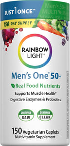 Rainbow Light Multivitamin for Men 50+, Vitamin C, D & Zinc, Probiotics, Men's One 50+ Multivitamin Provides High Potency Immune Support, Non-GMO, Vegetarian, 150 Tablets