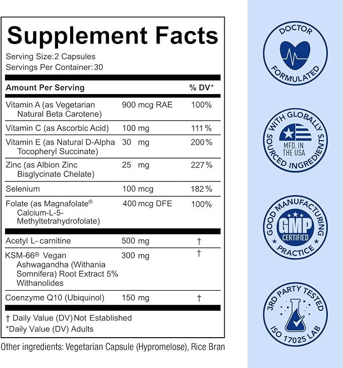 Premom Sperm Fortify – Male Fertility Supplements for Men with KSM-66® Vegan Ashwagandha, CoQ10 as Ubiquinol, Zinc, Selenium&Acetyl-L-carnitine | Supports Sperm Health, Motility & Count