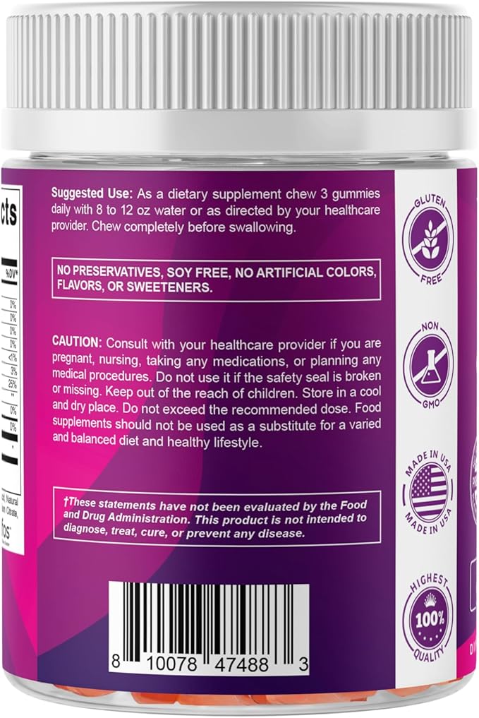 Vitamatic Prebiotic Fiber Gummies for Adults, 7G Extra Strength, Zero Sugar Added, 240 Pectin Based Gummies, Digestive Health & Regularity Support