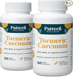 Pattern Wellness Turmeric Curcumin – 95% Curcuminoids with BioPerine® Black Pepper – Supports Joint, Cognitive & Immune Health – Non-GMO, Gluten Free – 120 Capsules