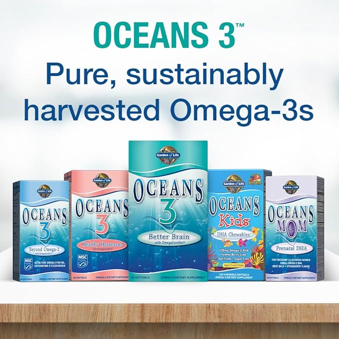 Garden of Life Oceans Mom Prenatal Fish Oil DHA, Omega 3 Supplement - Strawberry, 350mg Prenatal DHA Pregnancy Fish Oil Support for Mamas, Babys Brain & Eye Development, 30 Small Softgels(Pack of 2)