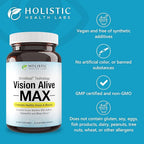 Holistic Health Labs Vision Alive Max with 8 Natural Ingredients Lutemax® 2020, Bilberries, Blueberries, c3g from Black Currant, Maqui Berry, Saffron, and Astaxanthin (30 Count (Pack of 1))