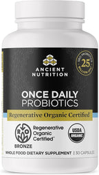 Ancient Nutrition Regenerative Organic Certified Probiotics, Daily Probiotics Once Daily, Healthy Digestion and Immune System Function Support, 25 Billion CFUs* Per Serving, 30 Count