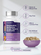 Horbäach Resveratrol Berberine Grape Seed & Quercetin | with Blueberry & Red Wine Extract | 120 Capsules | Non-GMO, Gluten Free & Vegetarian Supplement