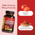 Lycopene Supplement for Men 60mg, Natural Tomato Extract Powder, 120 Veggie Capsules, Carotenoid Supplement for Daily Wellness, Vegan, Non-GMO & Gluten-Free Lycopene Complex
